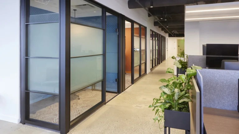 span of glass walls