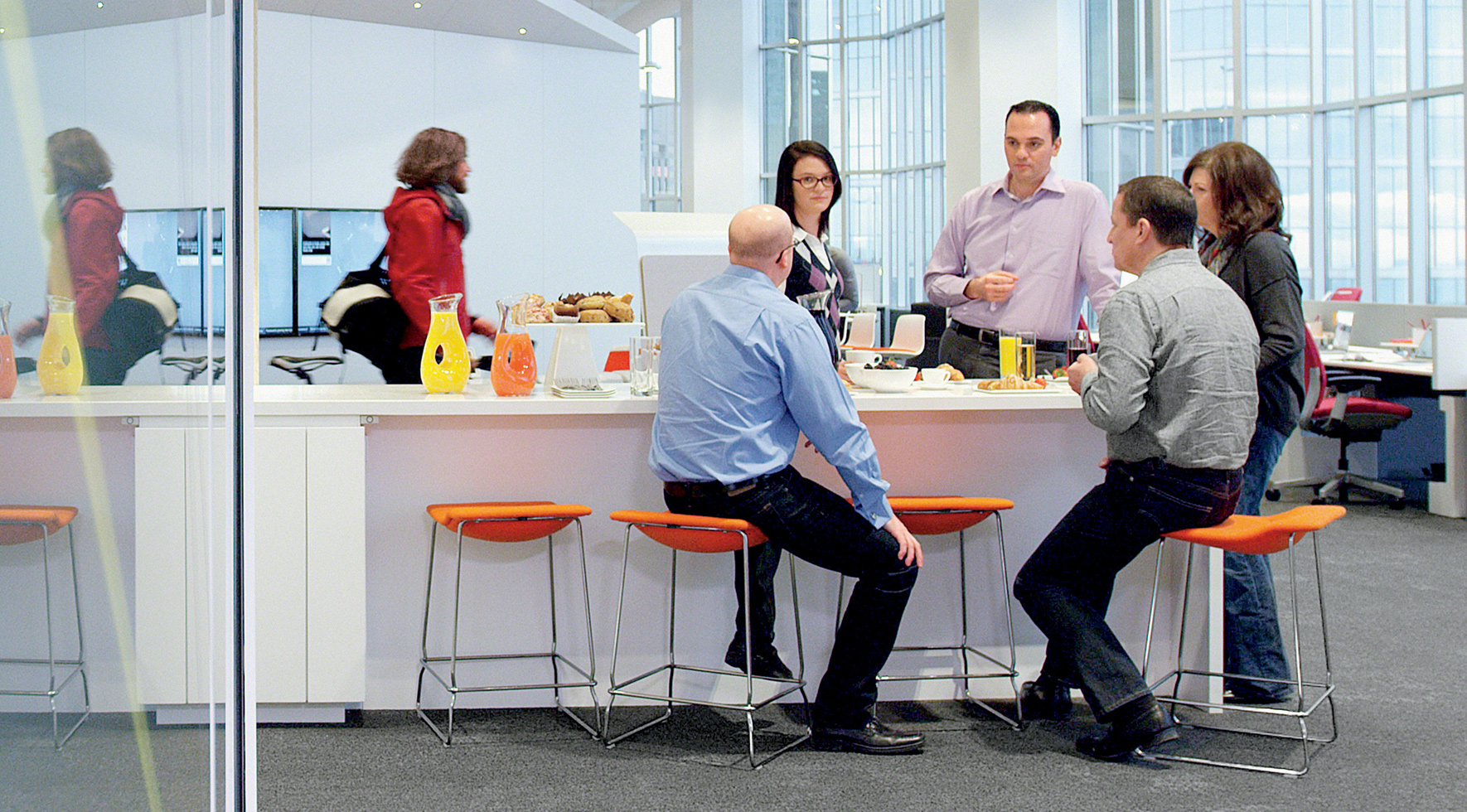 employees in a work cafe