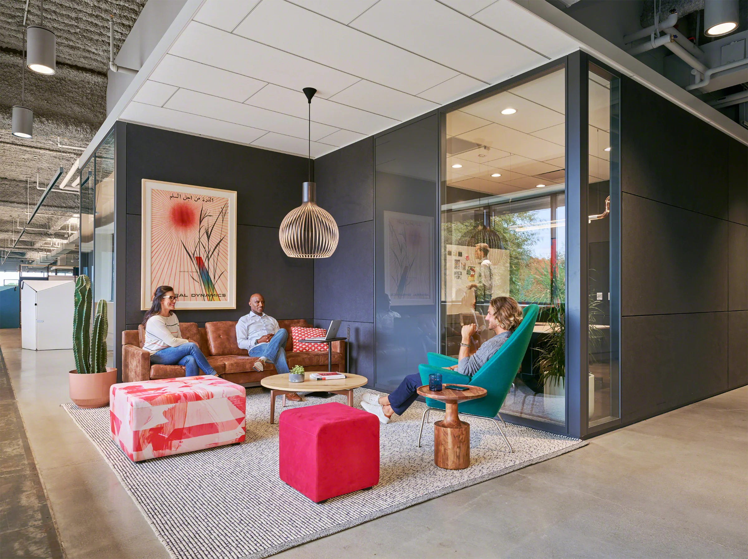 people working in an open office space