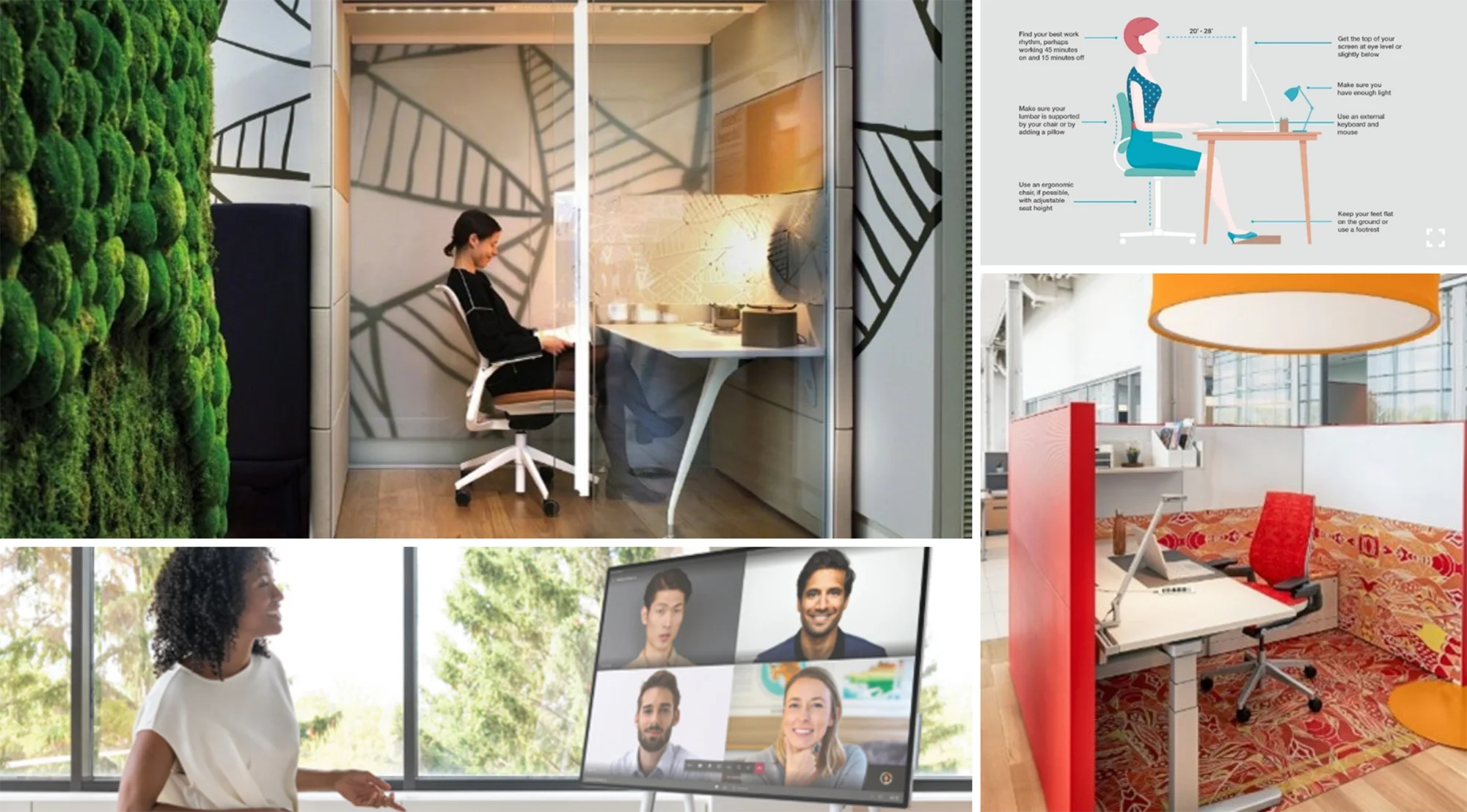 photo collage featuring modern office spaces