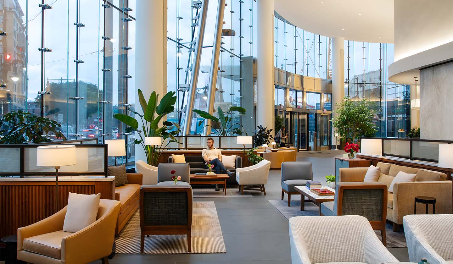 modern life sciences company lobby