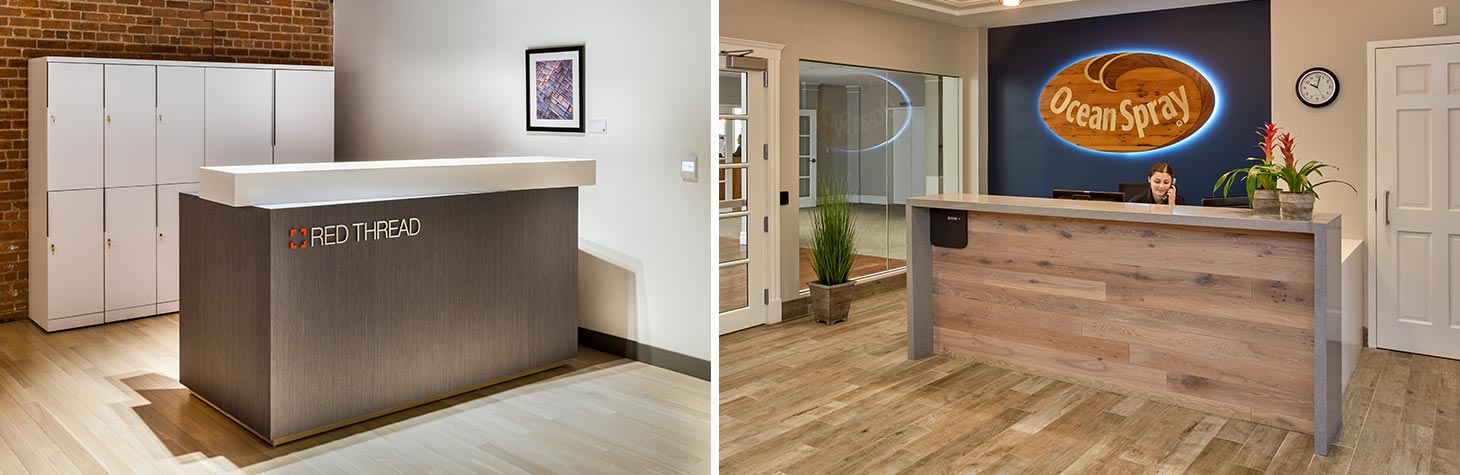 Examples of reception desks within office environments