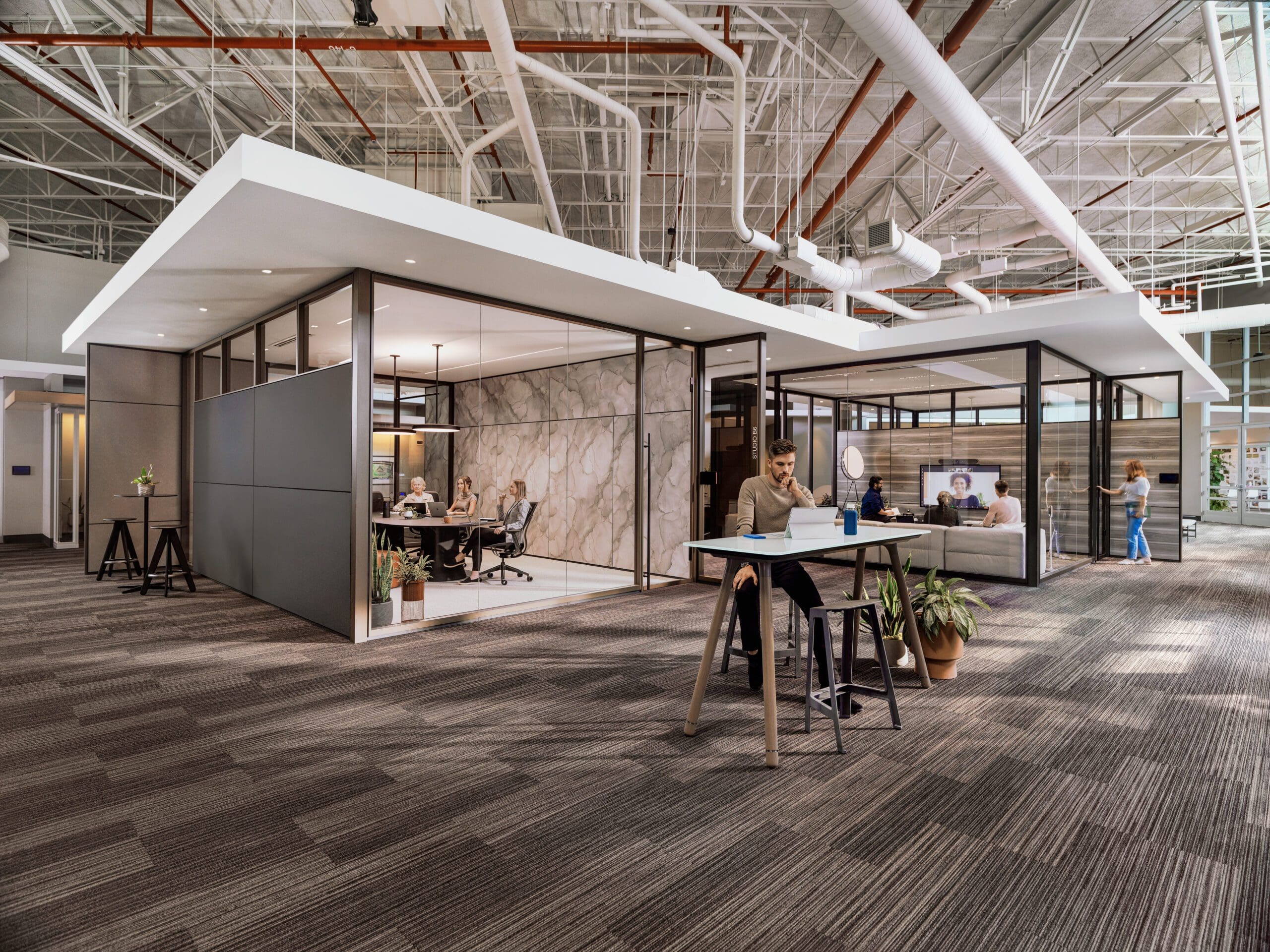 an open office with demountable walls and glass fronts