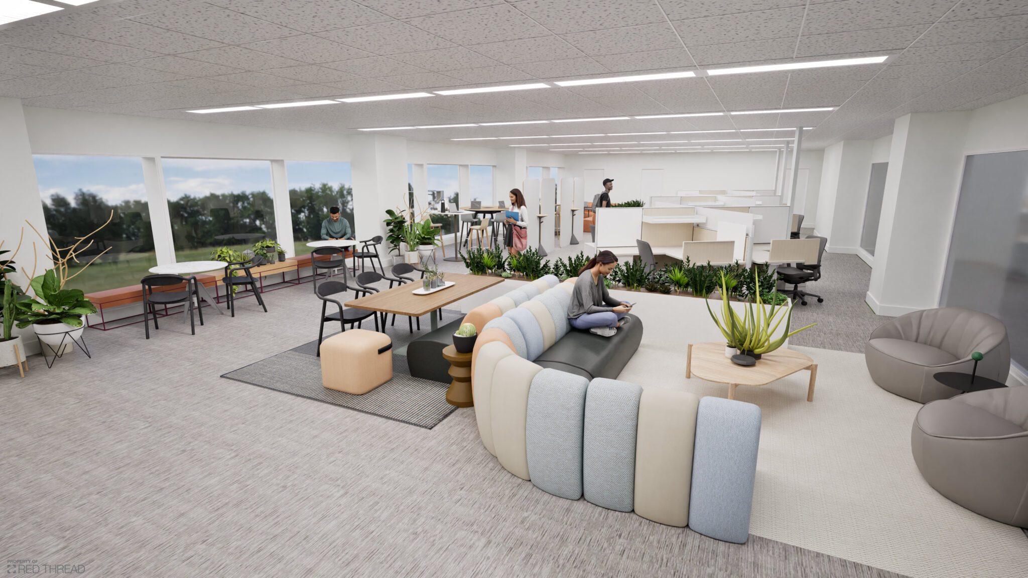 Realistic detailed rendering of an office environment