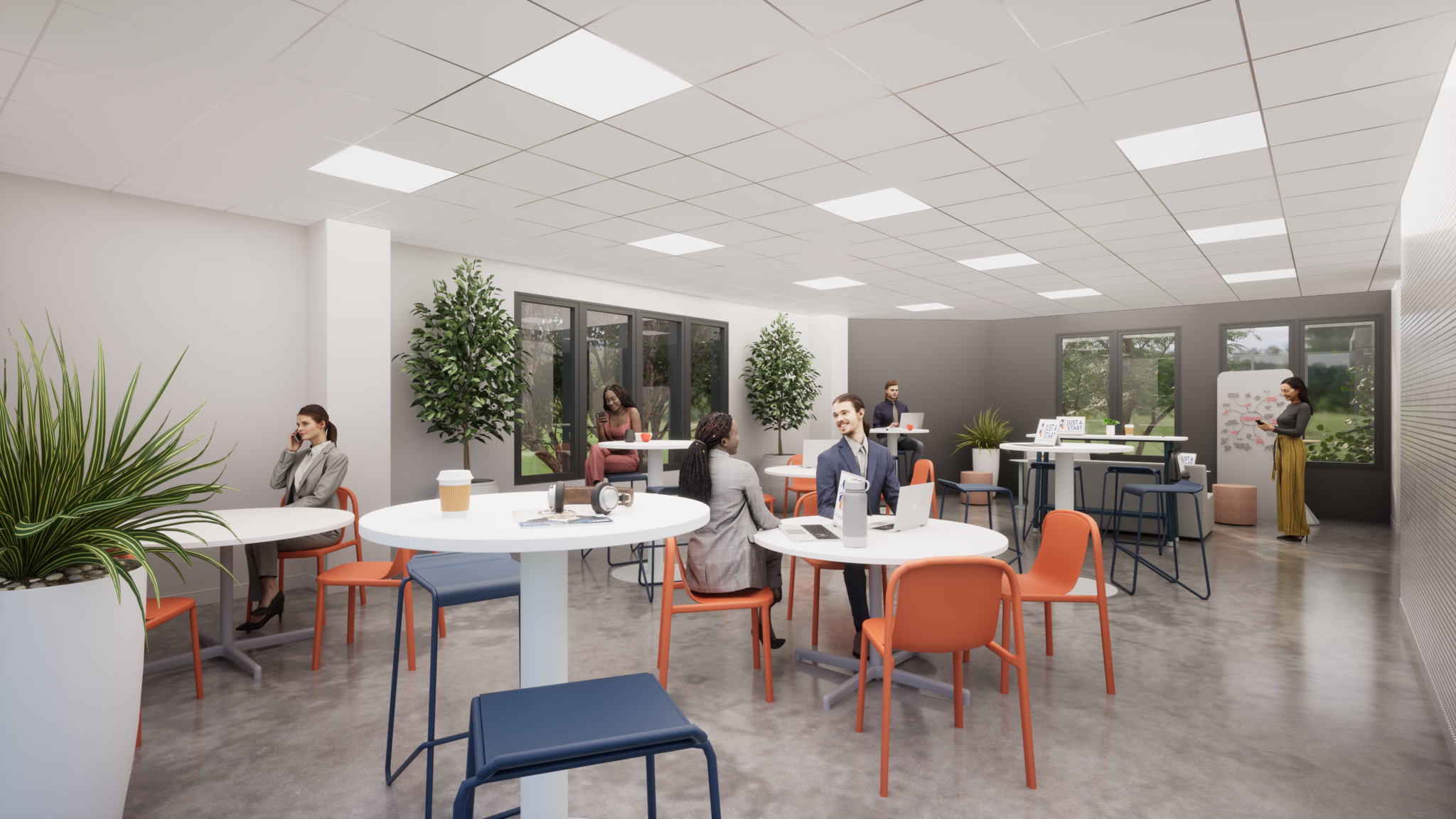 Realistic detailed rendering of an office environment