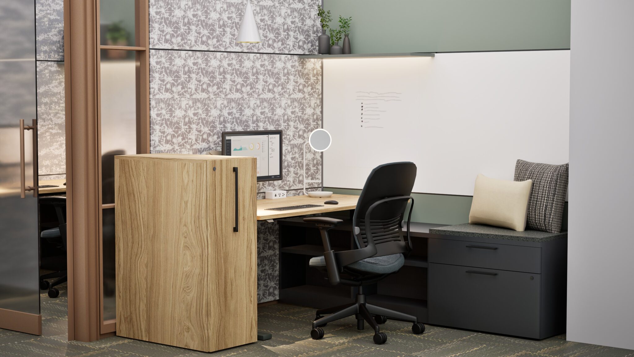 Realistic detailed rendering of an office environment