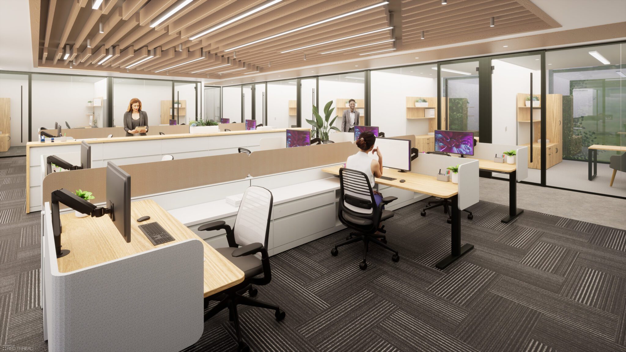 Realistic detailed rendering of an office environment