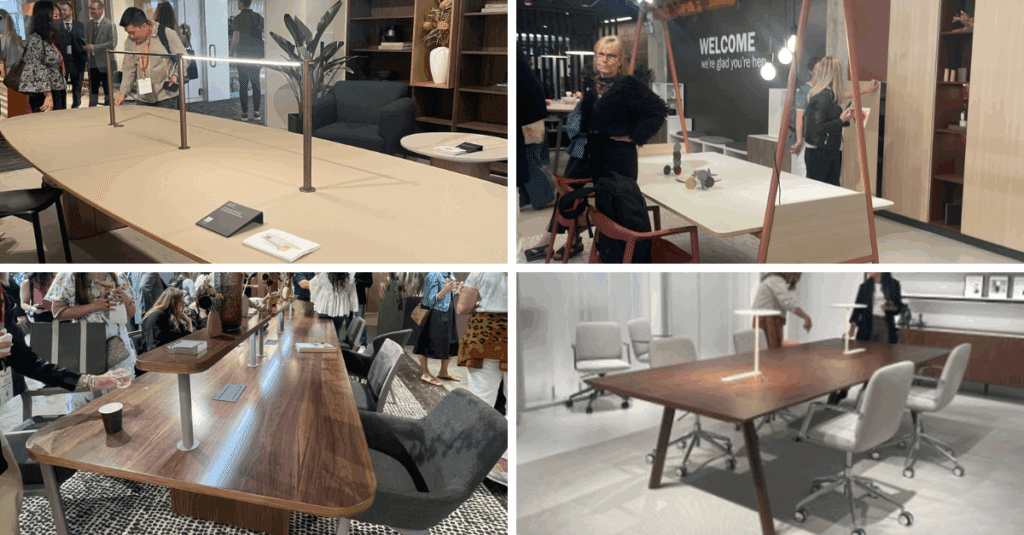 cantilever height-adjustable desks and library tables with integrated lighting