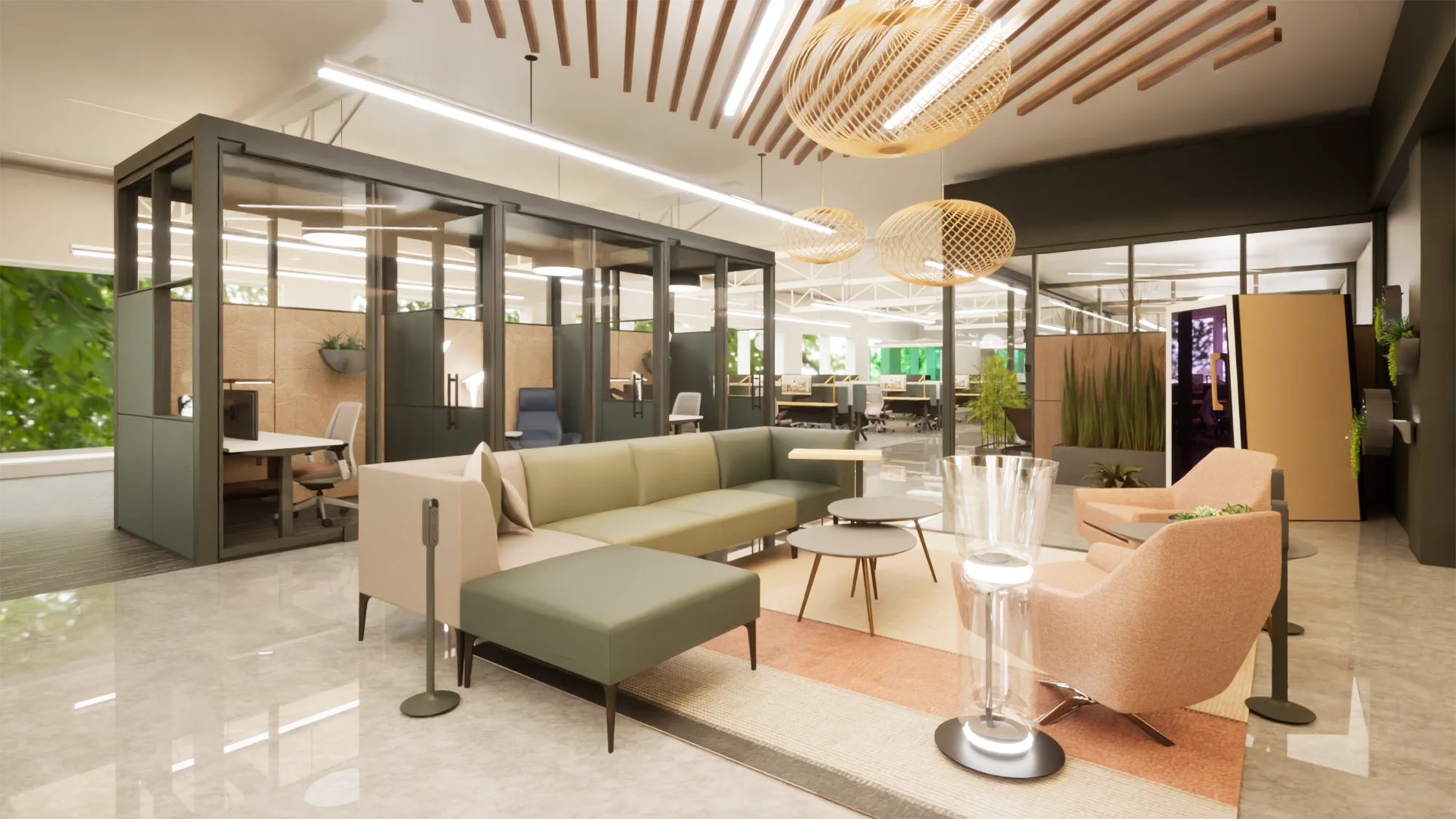 Realistic detailed rendering of an office environment