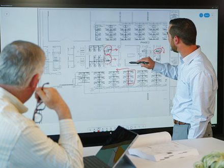 healthcare-furniture-technology design drawings displayed on a screen