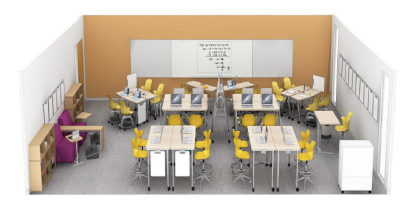 steelcase education active learning classroom with adjustable height desks
