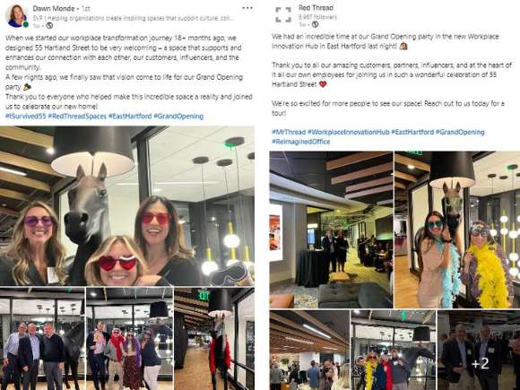 LinkedIn screenshots of pictures from Grand Opening party